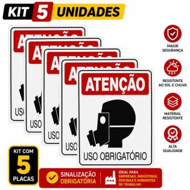 Imagem de KIT 5 Placa OBRIGATORIO USO DE MASCARA INDUSTRIA SEGURANÇA - ASELETRO