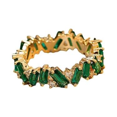 Imagem de Anel Verde CZ Dourado Para Mulheres, Joia Chic E Luxuosa, Acessório Pa