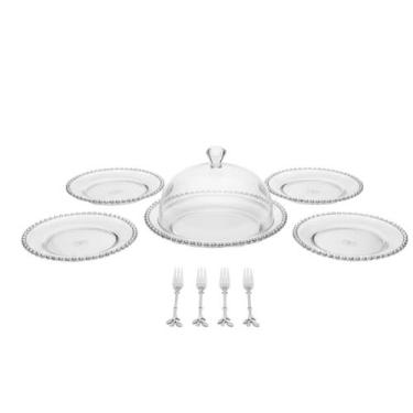 Imagem de Jogo Para Servir Bolos e Sobremesas Com 10 Peças Pearl Cristal - Wolff