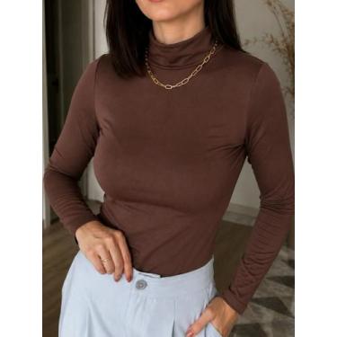 Imagem de Blusa Feminina Cacharrel Gola Alta Basica Lisa Casual Manga Longa Tshi
