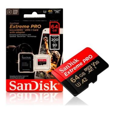 Imagem de Cartao Memória Sandisk Micro Sd 64gb 4k 200mb/s Drone Camera