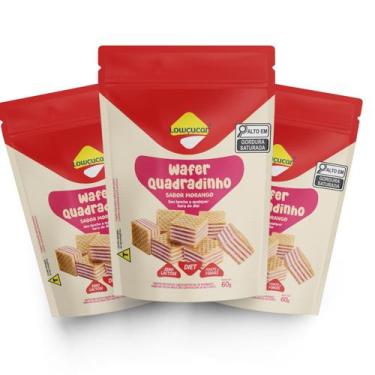 Imagem de Kit 3 Unid. Wafer Quadradinho Lowçucar Zero Lactose Sabor Morango 60G
