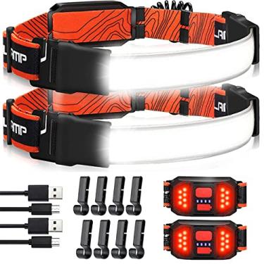 Imagem de Lanterna de farol de indução portátil, 2 unidades, farol recarregável USB, 6 modos, pilhas embutidas, lanterna de cabeça com sensor à prova d'água, luz de segurança para adultos e crianças