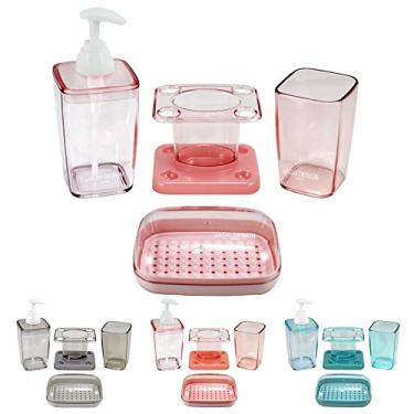 Imagem de Kit Banheiro com 4 Peças Porta Sabonete Loção Escova e Copo (Rosa)