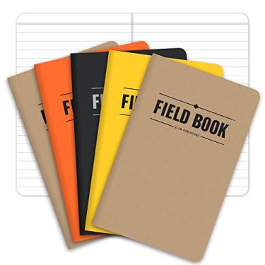 Imagem de Elan Publishing Company, Caderno de campo/diário de bolso - 8,9 cm x 14 cm - combinação de kraft, preto, laranja, amarelo - livro de notas forrado - pacote com 5