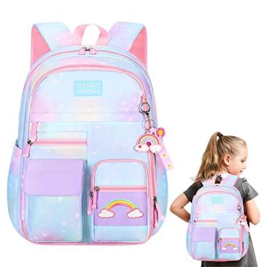 Imagem de Mochilas para Meninas - Confortáveis mochilas escolares à prova d'água - Mochilas cor--rosa gradiente para meninas, escola primária, mochila arco-íris, mochila arco-íris para Sritob