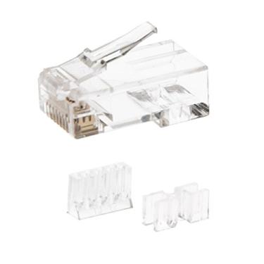 Imagem de Conectores de crimpagem Cat6a RJ45 para cabo trançado com guia de inserção de fio e barra espaçadora (50 conectores/bolsa)