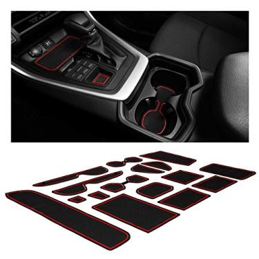 Imagem de CupHolderHero para Toyota RAV4 Accessories 2019-2021 Premium personalizado interior antiderrapante antiderrapante inserções de suporte de copo antipoeira, tapetes de revestimento de console central, forros de bolso de porta conjunto de 15 peças (acabamento vermelho)