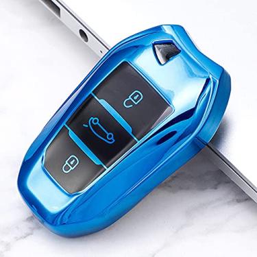 Imagem de CSHU Porta-chaves da capa do carro Porta-chaves Porta-chaves, adequado para Peugeot 308 408 508 2008 3008 4008 5008 Citroen C4 C4L C6 C3-XR, azul