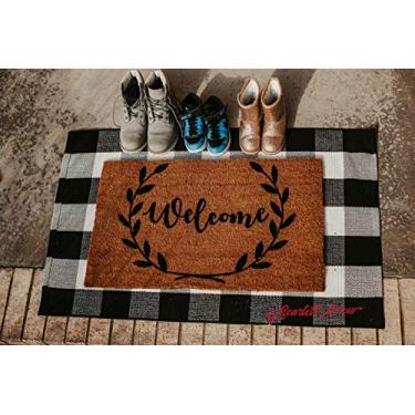 Imagem de Tapete externo – tapete de porta xadrez para camadas – tapete preto e branco – novo tamanho maior – algodão, lavável – perfeito para quintal, varanda, cozinha, banheiro ou lavanderia