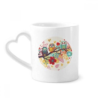 Imagem de Ilustração Animais Ramos Flores Corujas Caneca Café Cerâmica Copos Copo Coração Vidro