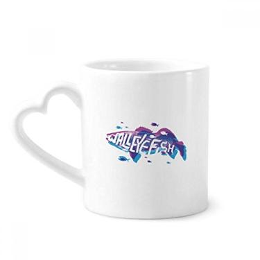 Imagem de Caneca azul roxa desenho de peixe oceano animal caneca café cerâmica copo de coração de vidro