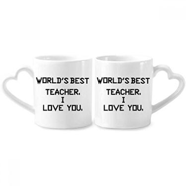 Imagem de World Best Deskmate I Love You Quote Conjunto de canecas de porcelana para casais, copo de cerâmica com alça de coração