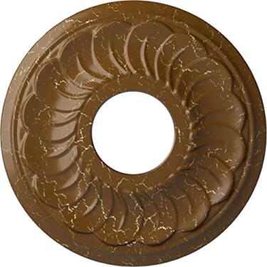 Imagem de Ekena Millwork CM11BLACS Jet Blackthorne Medalhão de teto pintado à mão, cobre antigo, 11 3/4"OD x 3 5/8"ID x 1"P (Fits Canopies up to 4 7/8"), Hand-Painted Smokey Topaz Crackle