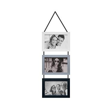 Imagem de Porta Retratos Trio Com Cordão Para 3 Fotos 10x15cm Kapos Branco/Prata/Preto