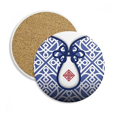 Imagem de Caneca de porta-copos com flor azul da cultura chinesa para proteção de mesa, pedra absorvente