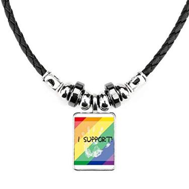 Imagem de DIYthinker LGBT Bandeira de arco-íris I Support Colar Joias Torque Pingente de corda de couro