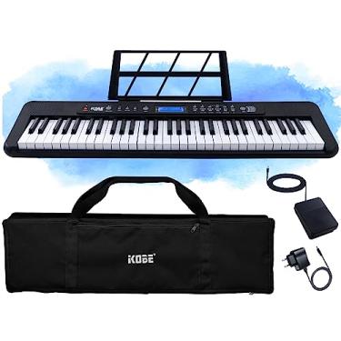 Imagem de Kit Teclado Musical Eletrônico Kobe KB-300 5/8 61 Teclas Sensíveis ao Toque com Pedal Sustain e Capa Preta