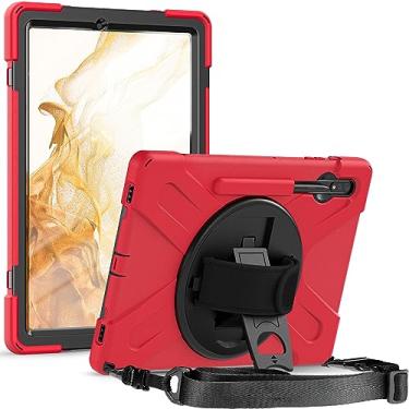 Imagem de QYiiD Capa para Galaxy Tab S8+/S7 FE/S7+ 12,4 polegadas (SM-X800/T730/T970) com suporte para caneta S, capa protetora robusta à prova de choque com alça de mão giratória de 360°, suporte giratório e