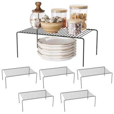 Imagem de DPZM Conjunto de 6 prateleiras de armazenamento de armário preto médio (33 x 24 cm), à prova de ferrugem, organizador e armazenamento de balcão de cozinha, organização de especiarias para armário,