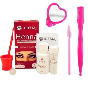 Imagem de Kit Henna Para Sobrancelhas Makiaj Profissional Espelho Coração Navalh