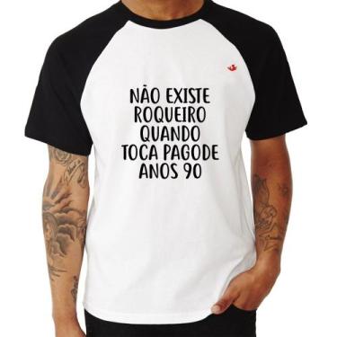 Imagem de Camiseta Raglan Não existe roqueiro quando toca pagode anos 90 - Foca 