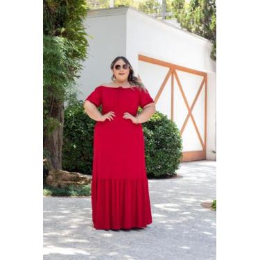 Imagem de Vestido Plus Size Ciganinha Látex na Cintura - luh may, Vermelho, GG