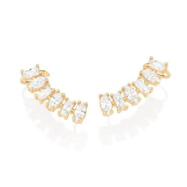Imagem de Brinco Rommanel Folheado Ouro Ear Cuff Com Zirconias 527158, Branco