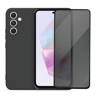 Imagem de Capa Aveludada e Película de Privacidade 3D Compatível Samsung Galaxy A35 Capinha Preta Premium e Película Anti-Espião