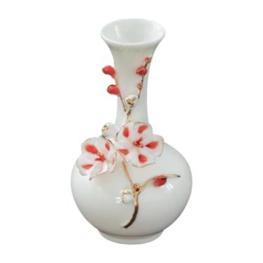 Imagem de Ioensy Vaso de cerâmica para flores Vaso de porcelana Arranjo floral estético exclusivo de plantas para sala de estar Decoração de mesa de casa Quarto, Pescoço Longo Vermelho