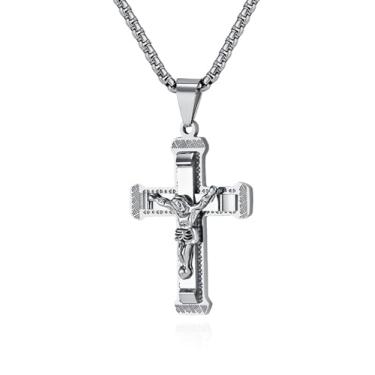 Imagem de Viskyna Colar com cruz para homens, aço inoxidável 316L, crucifixo de Jesus, pingente de joia religiosa cristã, Aço inoxidável, Sem Pedra Preciosa