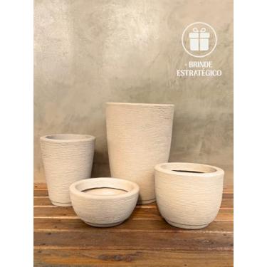 Imagem de Kit 4 Vasos Polietileno Escovado Jardim Decoração Moderno (Bege)