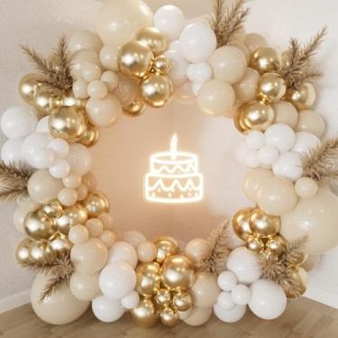 Imagem de Adeyoo Kit de guirlanda de arco de balão de areia branca - 153 peças de arco de balão neutro, balões brancos bege nude, balões metálicos de látex dourado para aniversário, chá de bebê, batismo