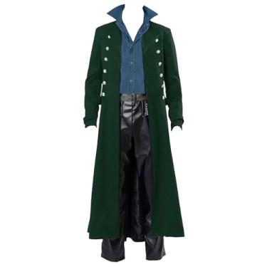 Imagem de BITSEACOCO Jaqueta retrô gótica medieval masculina steampunk de Halloween fantasia LARP cosplay fantasias trench coat, Verde, P