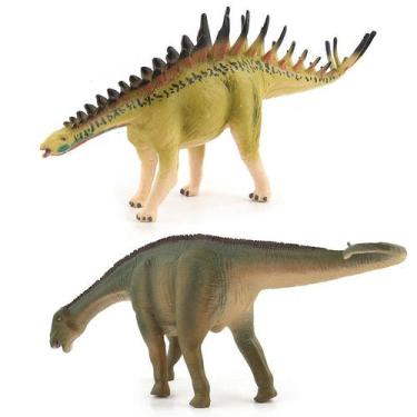 Imagem de Conjunto de figuras de dinossauro em PVC, estegossauro, saurópode real
