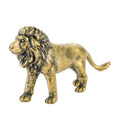 Imagem de YJIUYUANQ Escultura de leão de latão sólido vintage estatuetas de animais estátua Feng Shui ornamento para decoração de mesa de jardim e escritório em casa, 63 x 33 mm, 1 peça
