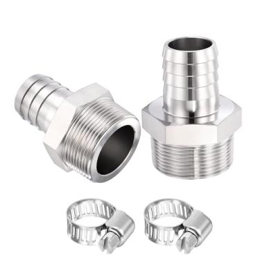 Imagem de HARFINGTON 2 peças 5/40.6 cm a 3/20.3 cm NPT macho 304 encaixe de farpa de aço inoxidável com 2 peças de braçadeira de aço inoxidável, emendador de metais para impressão 3D, compressor de ar, máquina