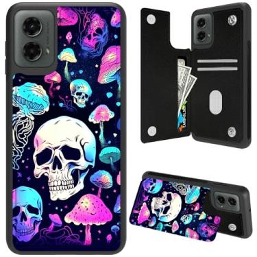 Imagem de DIGTIALL Capa carteira para Moto G Stylus 5G 2024 com porta-cartões e proteção RFID para mulheres e homens, capa protetora à prova de choque para Motorola G Stylus 5G 2024, caveira de cogumelo