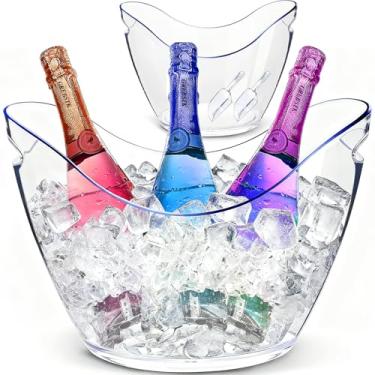 Imagem de Pacote com 2 baldes de gelo grandes de 8 L, refrigerador de champanhe de acrílico transparente e banheira de bebidas com 2 colheres para festas Mimosa Bar, coquetéis, vinho, refrigerador de cerveja