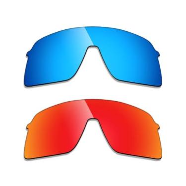 Imagem de Alphax 2 pares de lentes polarizadas de substituição para óculos de sol Oakley Sutro Lite S OO9496 - azul + vermelho