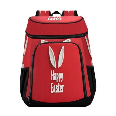 Imagem de Wassud Mochila térmica Happy Easter com isolamento de coelho branco para mulheres e homens, 36 latas à prova de vazamento, lancheira para piquenique, praia, acampamento, 33 x 20 x 43 cm