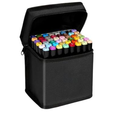 Imagem de Marcadores de arte colorida de ponta dupla 24 cores com estojo de transporte para pintura esboço caligrafia desenho marcadores de pincel cabeça dupla canetas marcadoras permanentes