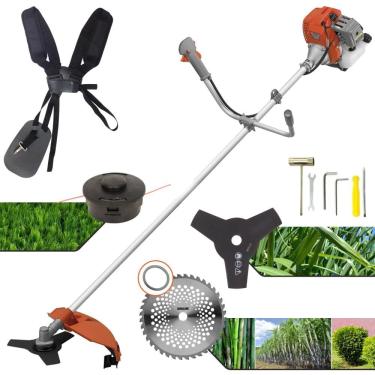 Imagem de Roçadeira Profissional Tekna RL520AC-G2 2 Tempos 52cc 2HP de Potência Cortador de Grama Com Cabeçote de Nylon + Lâmina 3 Pontas + Lâmina 40 Dentes