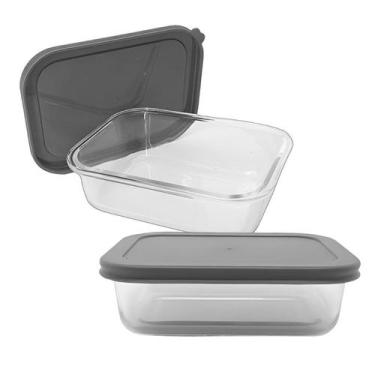 Imagem de Kit 4 Pote De Vidro Com Tampa Hermética Retangular Forno Microondas 15