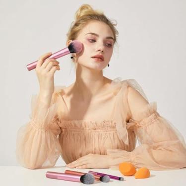 Imagem de Conjunto de 4 pincéis de maquiagem e 2 esponjas - aplicação de maquiagem facial