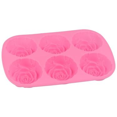 Imagem de Molde de silicone em forma de rosa com 6 cavidades, seguro de grau alimentício gratuito para forno de microondas e congelador, fácil de colar, com 6 cavidades, para sobremesa, mousse, pudim, bolo, pão