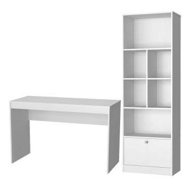 Imagem de Escrivaninha E Estante Livreiro Para Escritorio B30 Branco Novam Branco