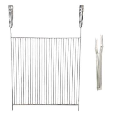 Imagem de Kit Grelha Aramada 40x50cm Pegador Carne 49cm Churrasco - LAURINDOS CH