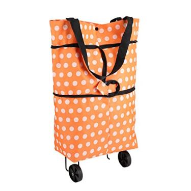 Imagem de material de pano oxford dobrável com roda de dupla finalidade,Saco de compras rolante, saco de compras rolante (pontos laranja)(ORANGE)