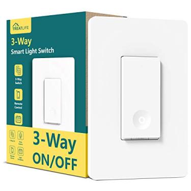 Imagem de TREATLIFE Interruptor inteligente de 3 vias, interruptor de luz WiFi de 2,4 GHz, funciona com Alexa e Google Home, fio neutro necessário, controle remoto, temporizador de programação, certificado ETL, 1 pacote, branco